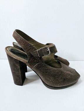 Marni Peep Toe Slingback Heels Size 38.5 US 8.5 Brown Leather
